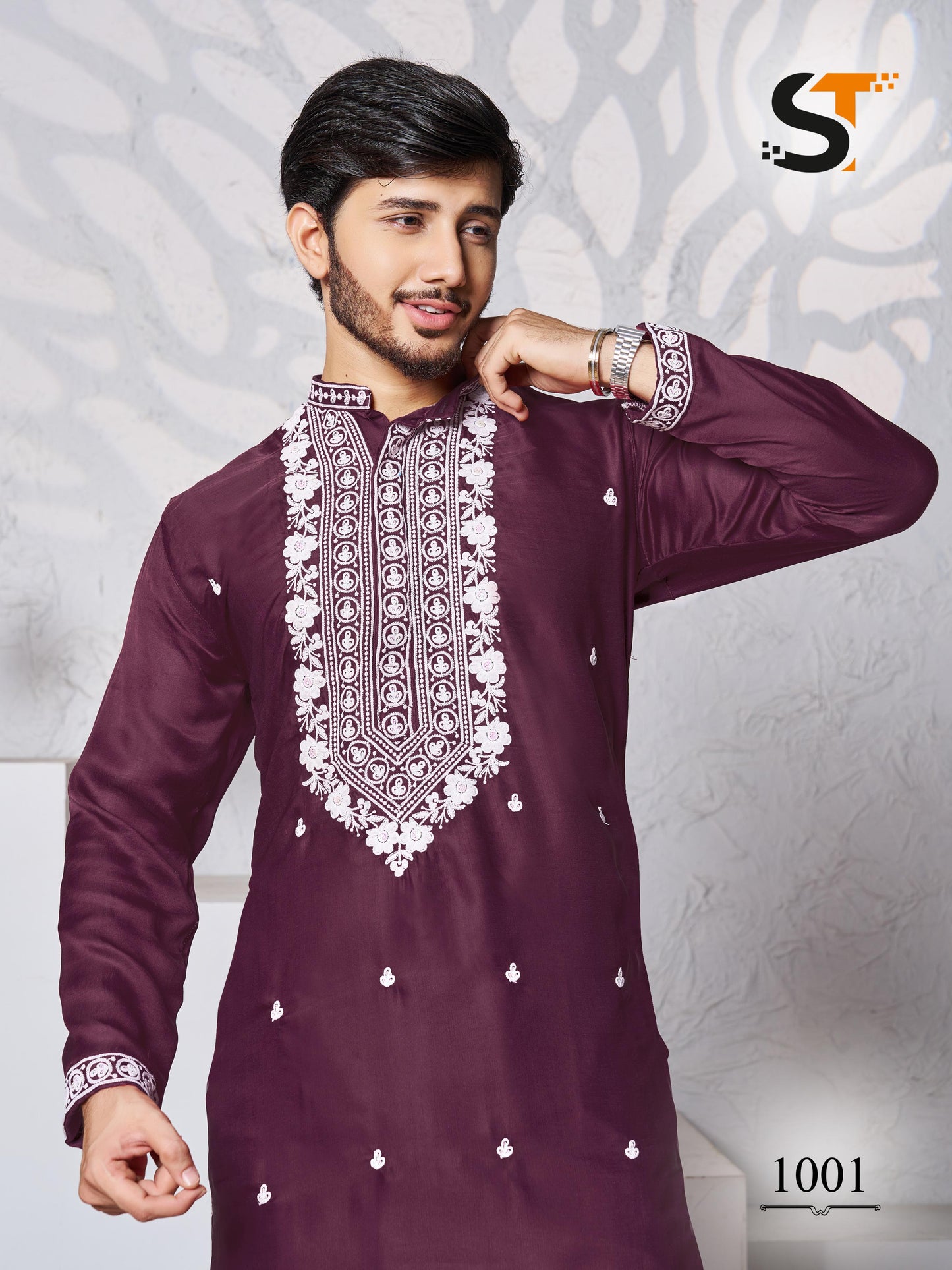 Traditional Work Salas Silk Mens Kurta