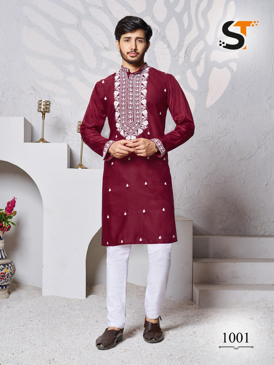 Traditional Work Salas Silk Mens Kurta