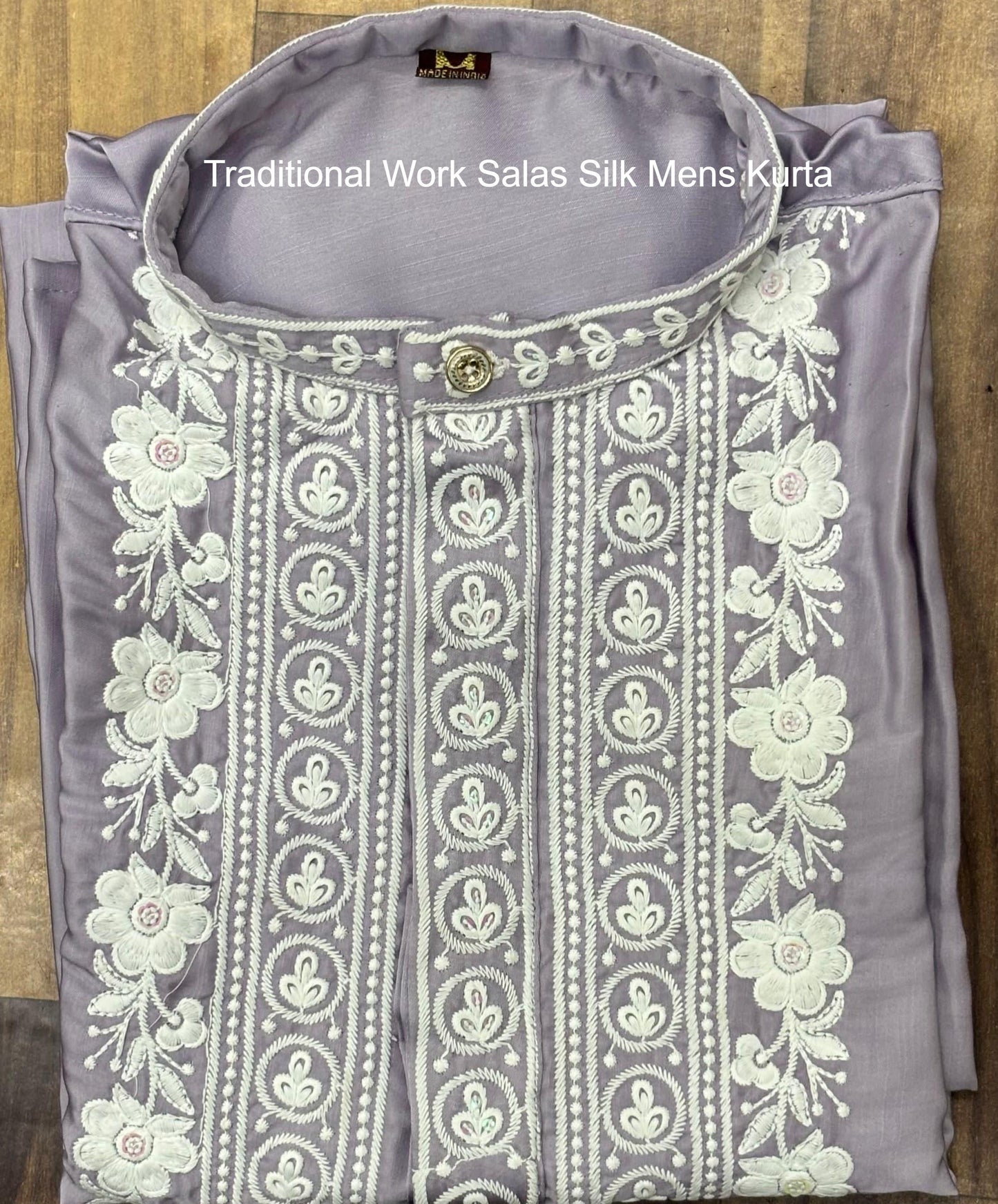 Traditional Work Salas Silk Mens Kurta