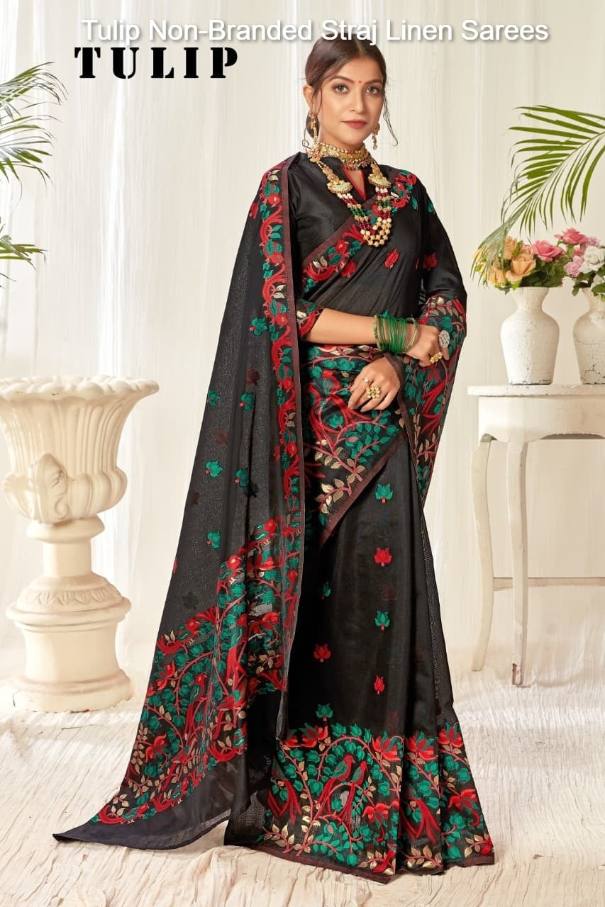 Tulip Non-Branded Straj Linen Sarees