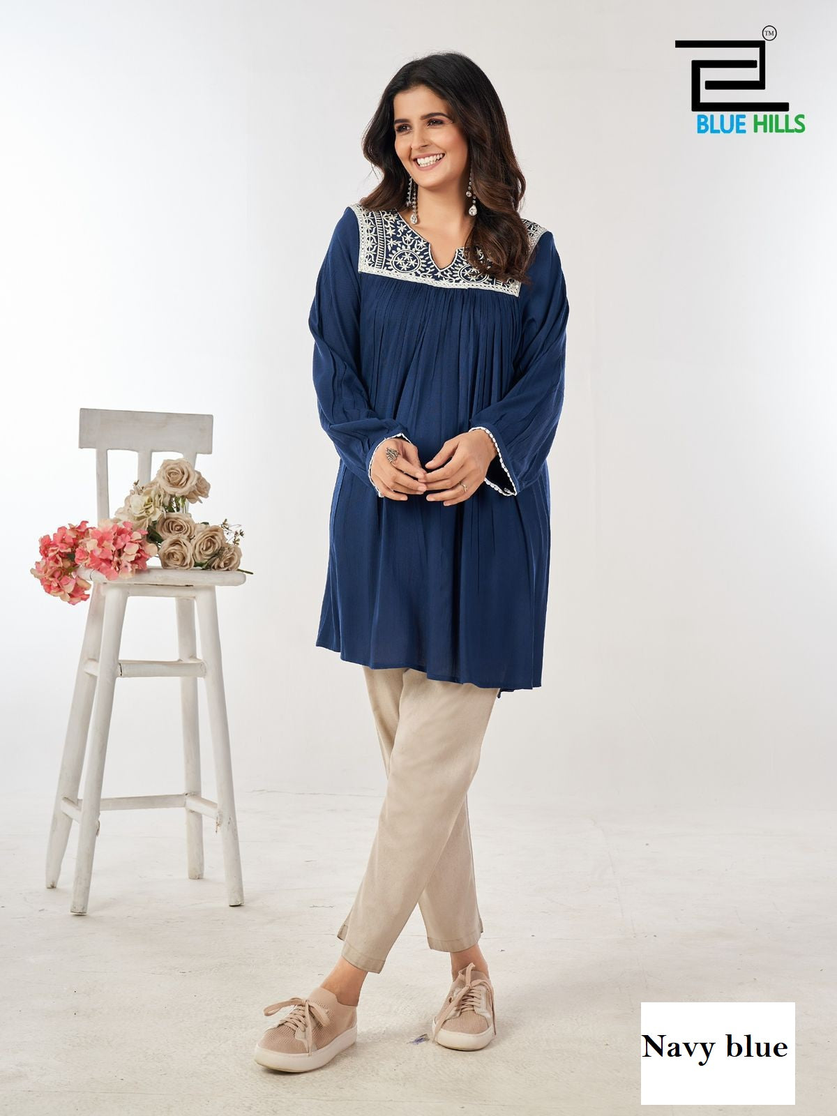 Tunic Nx Navy Blue Bluehills Rayon Women Top