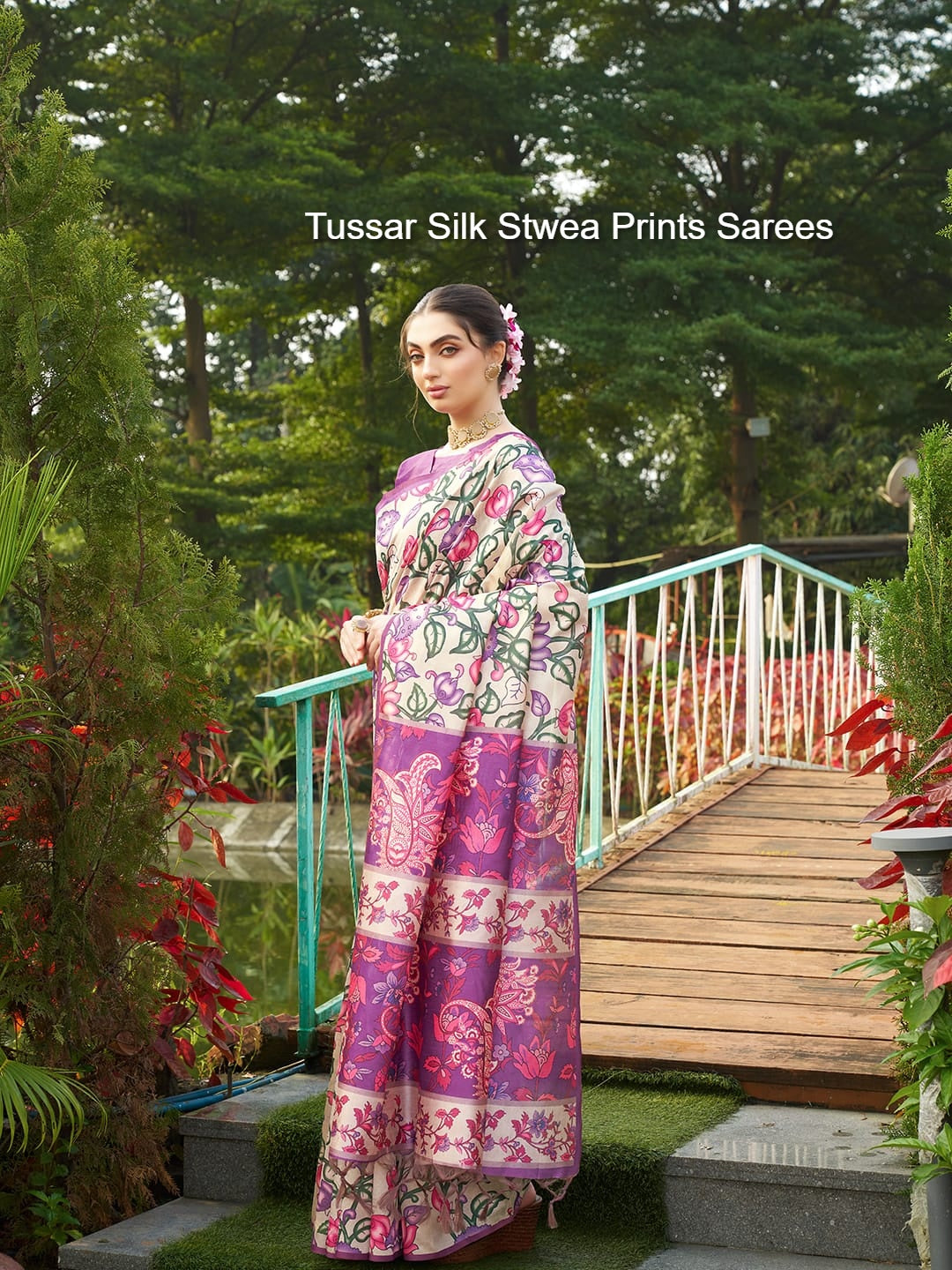 Tussar Silk Stwea Prints Sarees
