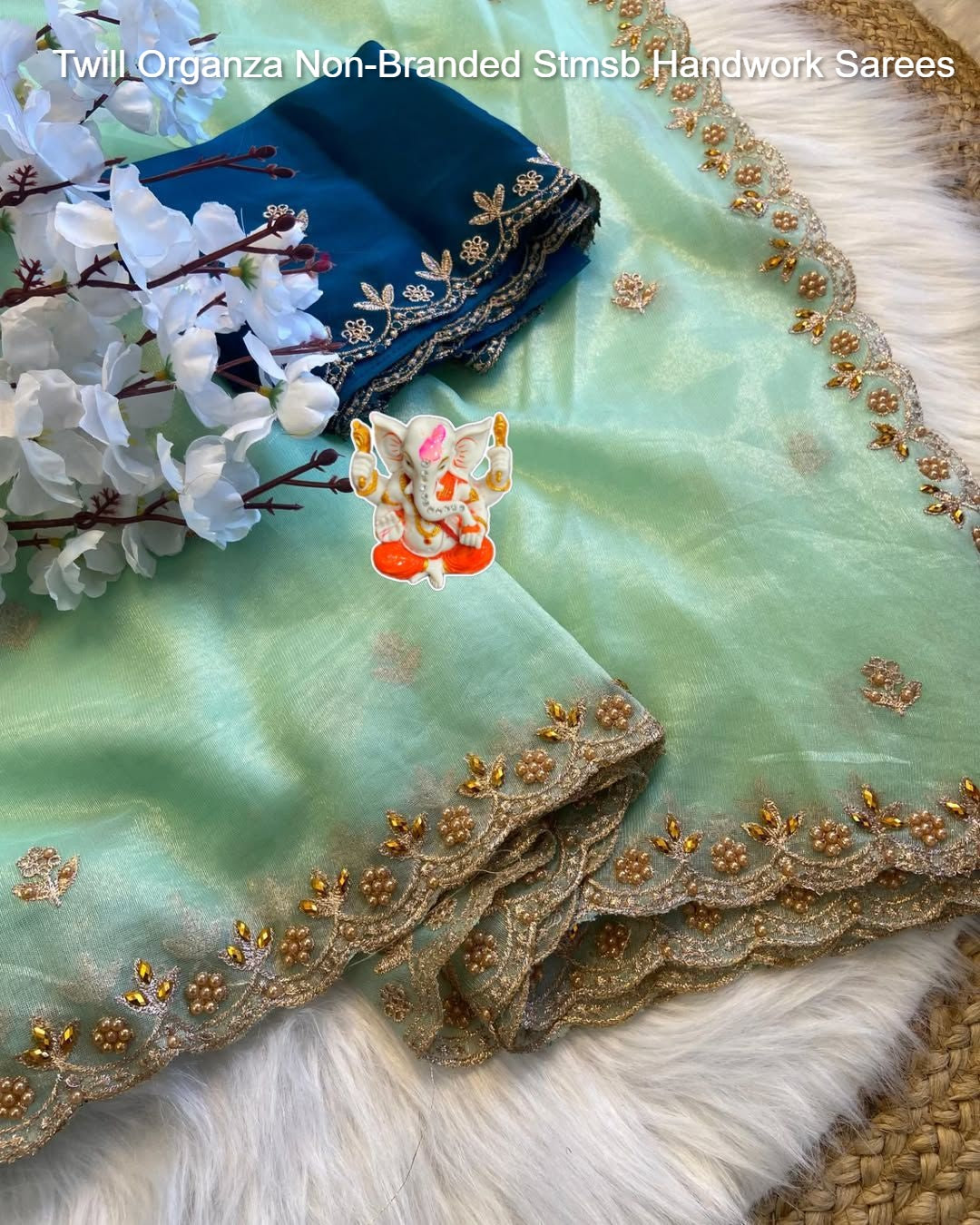 Twill Organza Non-Branded Stmsb Handwork Sarees