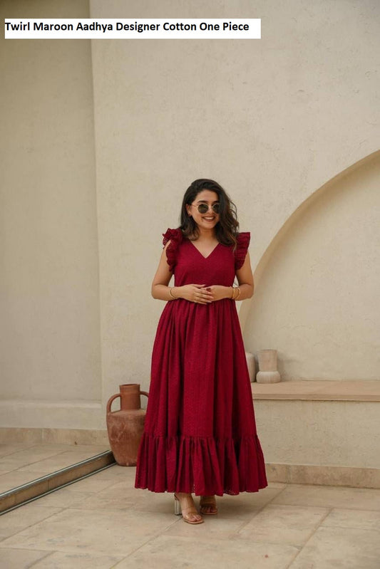 Twirl Maroon Aadhya Designer Cotton One Piece