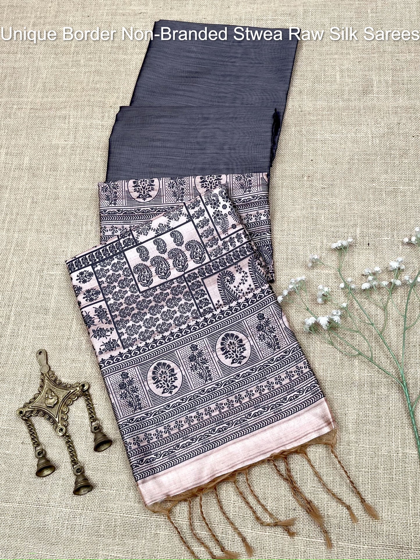 Unique Border Non-Branded Stwea Raw Silk Sarees