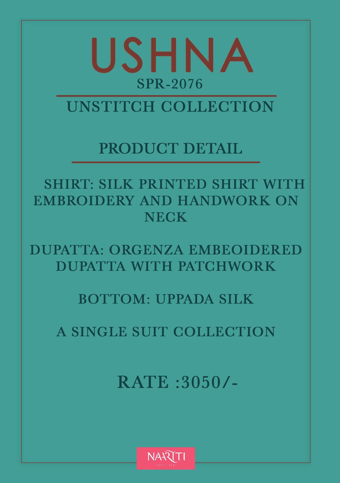 Ushna Naariti Silk Printed Unstitched Suits