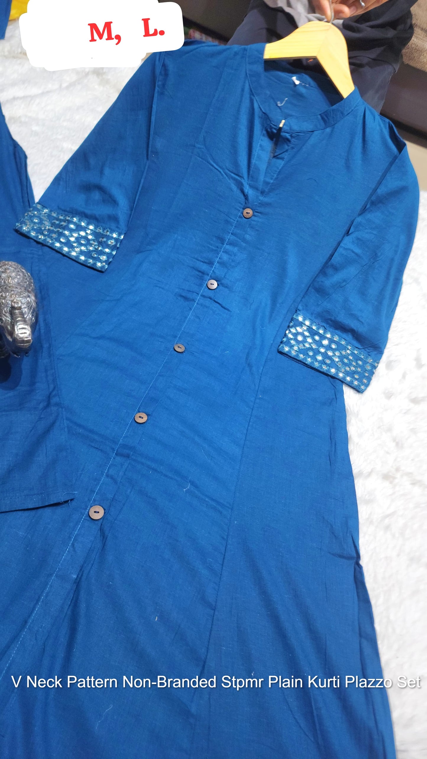 V Neck Pattern Non-Branded Stpmr Plain Kurti Plazzo Set