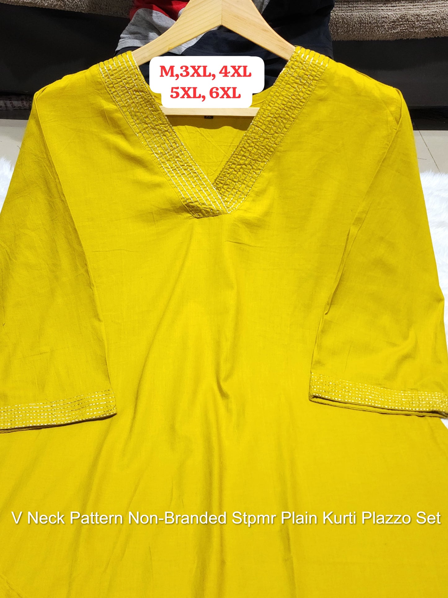 V Neck Pattern Non-Branded Stpmr Plain Kurti Plazzo Set