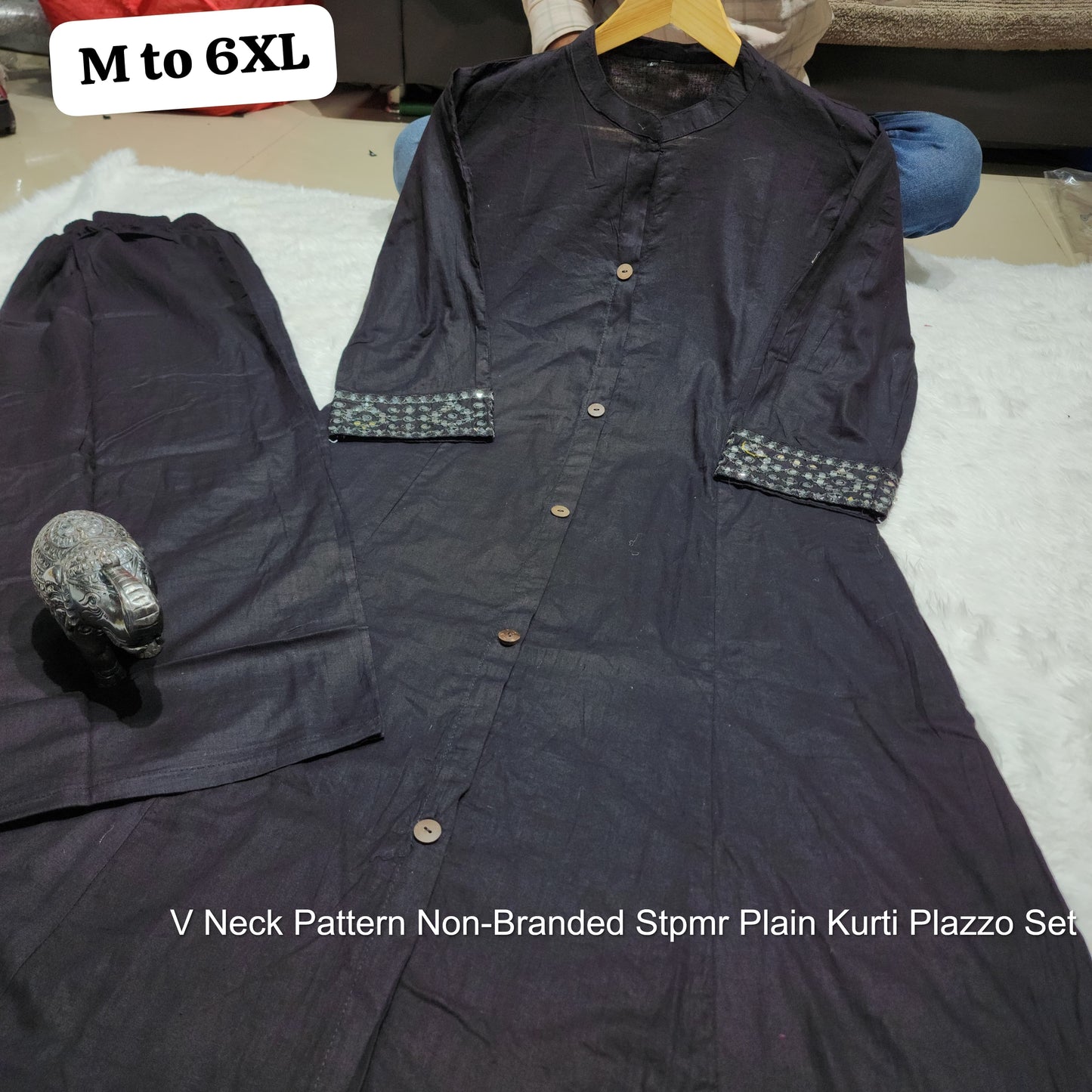 V Neck Pattern Non-Branded Stpmr Plain Kurti Plazzo Set