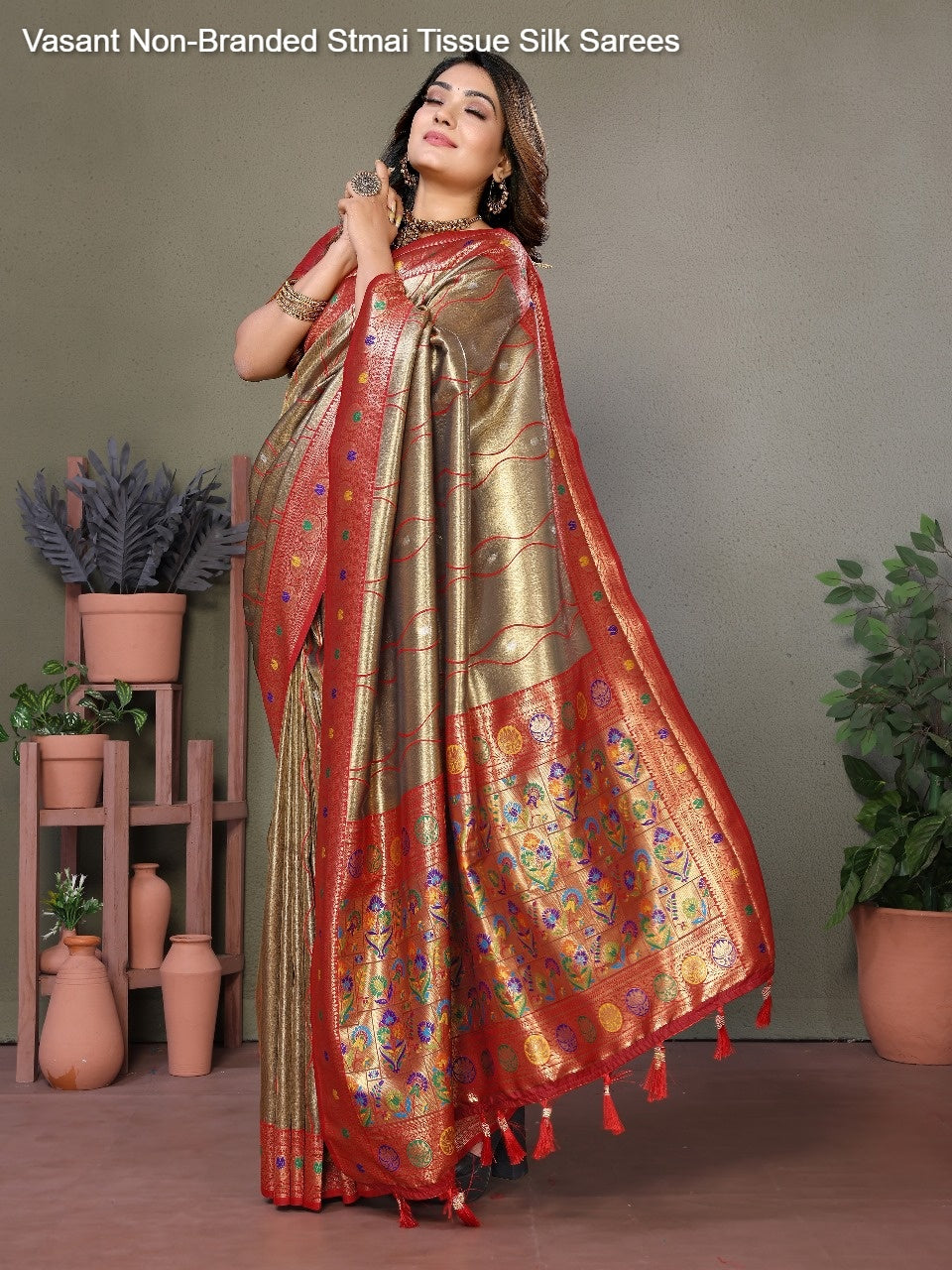 Vasant Non-Branded Stmai Tissue Silk Sarees