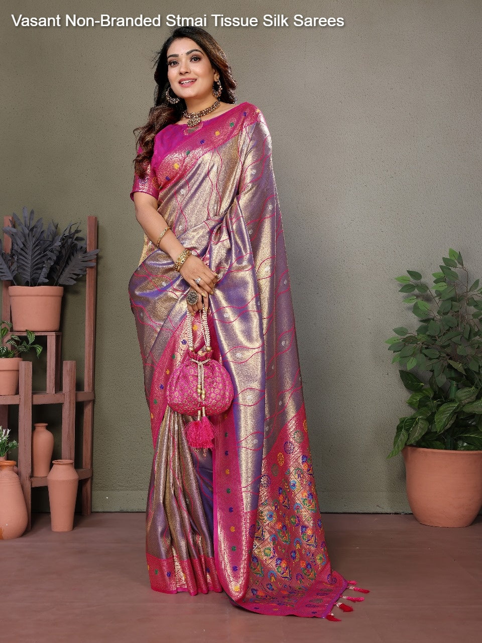 Vasant Non-Branded Stmai Tissue Silk Sarees