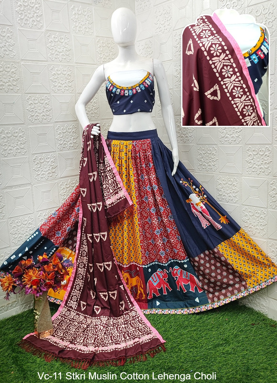 Vc-11 Stkri Muslin Cotton Lehenga Choli