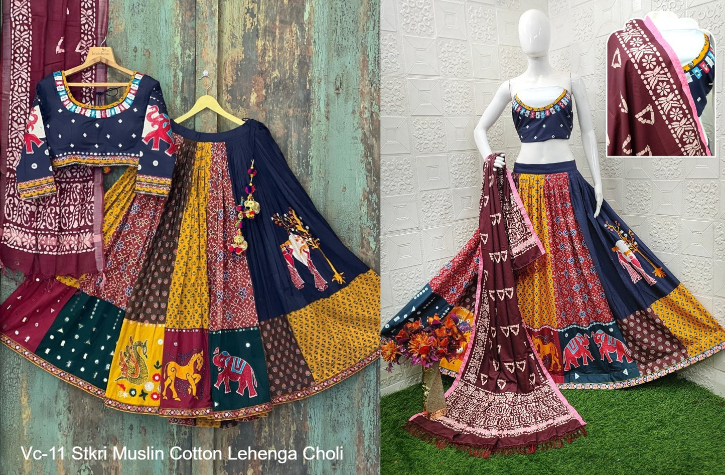 Vc-11 Stkri Muslin Cotton Lehenga Choli