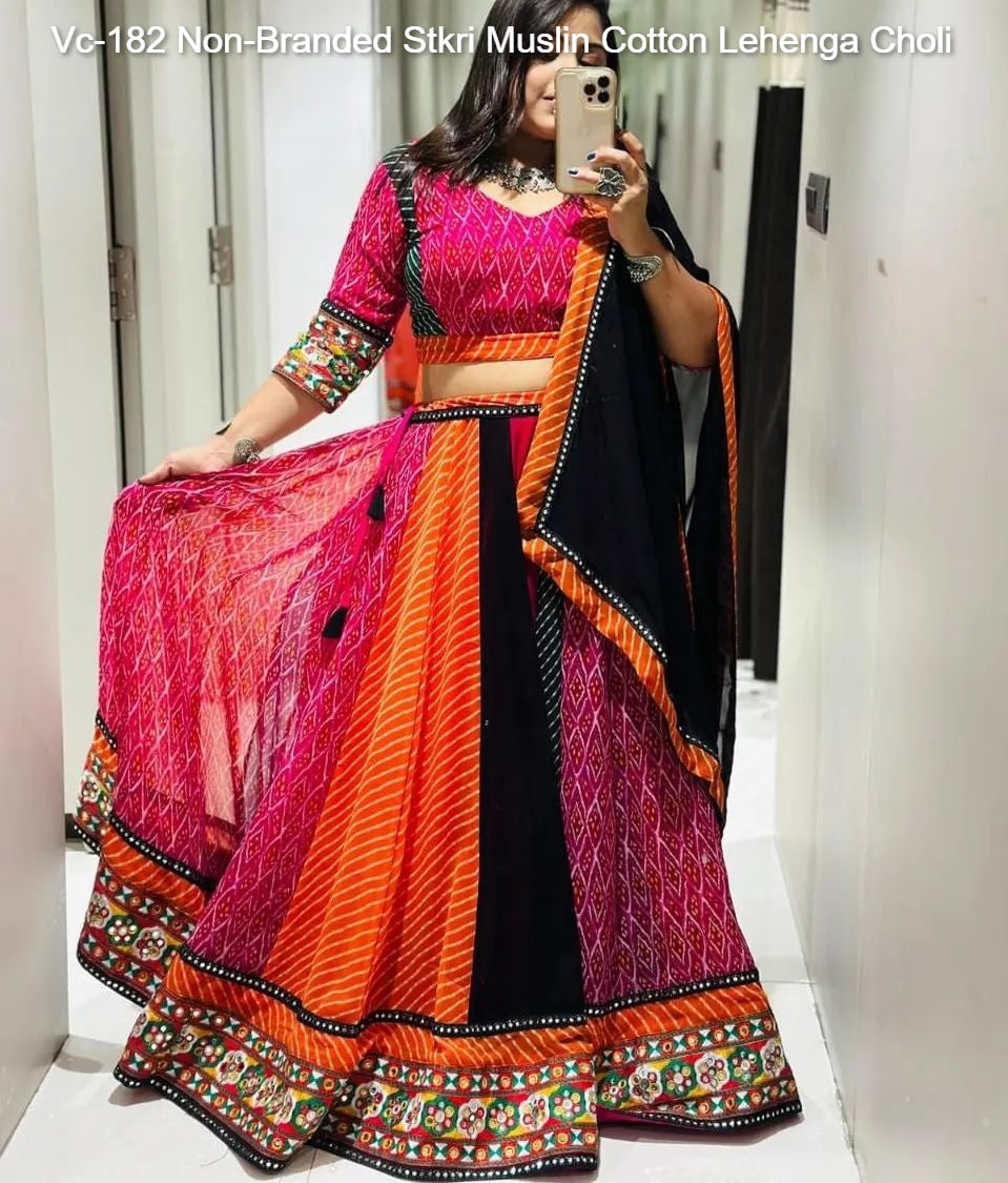 Vc-182 Non-Branded Stkri Muslin Cotton Lehenga Choli