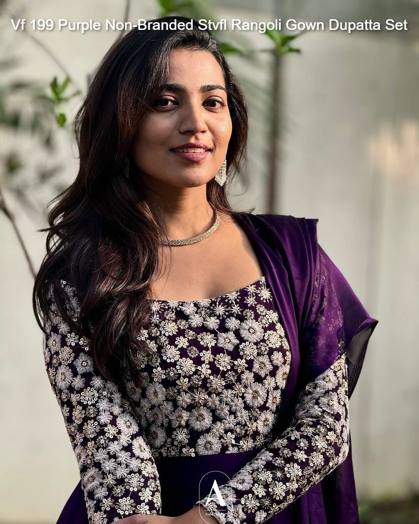 Vf 199 Purple Non-Branded Stvfl Rangoli Gown Dupatta Set