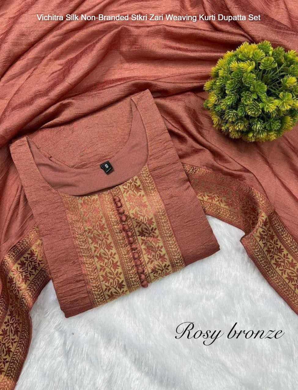 Vichitra Silk Non-Branded Stkri Zari Weaving Kurti Dupatta Set