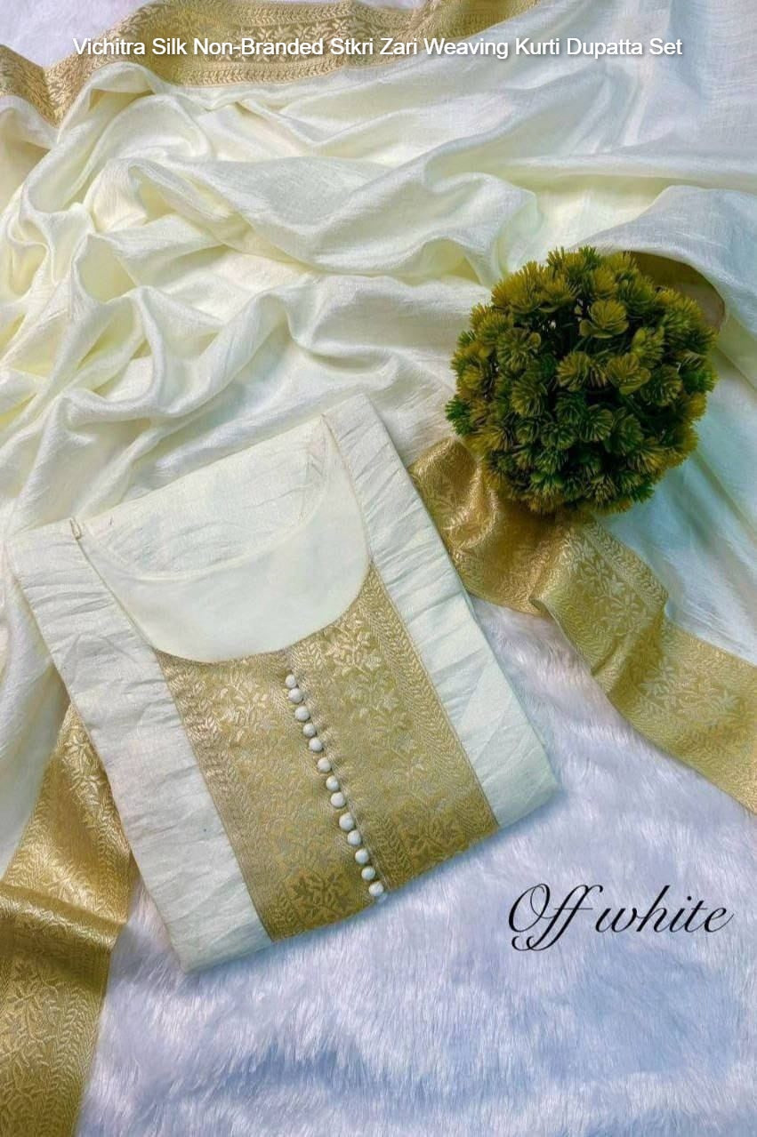 Vichitra Silk Non-Branded Stkri Zari Weaving Kurti Dupatta Set