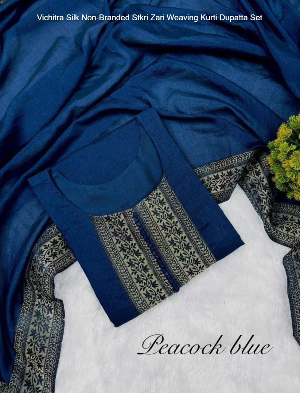 Vichitra Silk Non-Branded Stkri Zari Weaving Kurti Dupatta Set