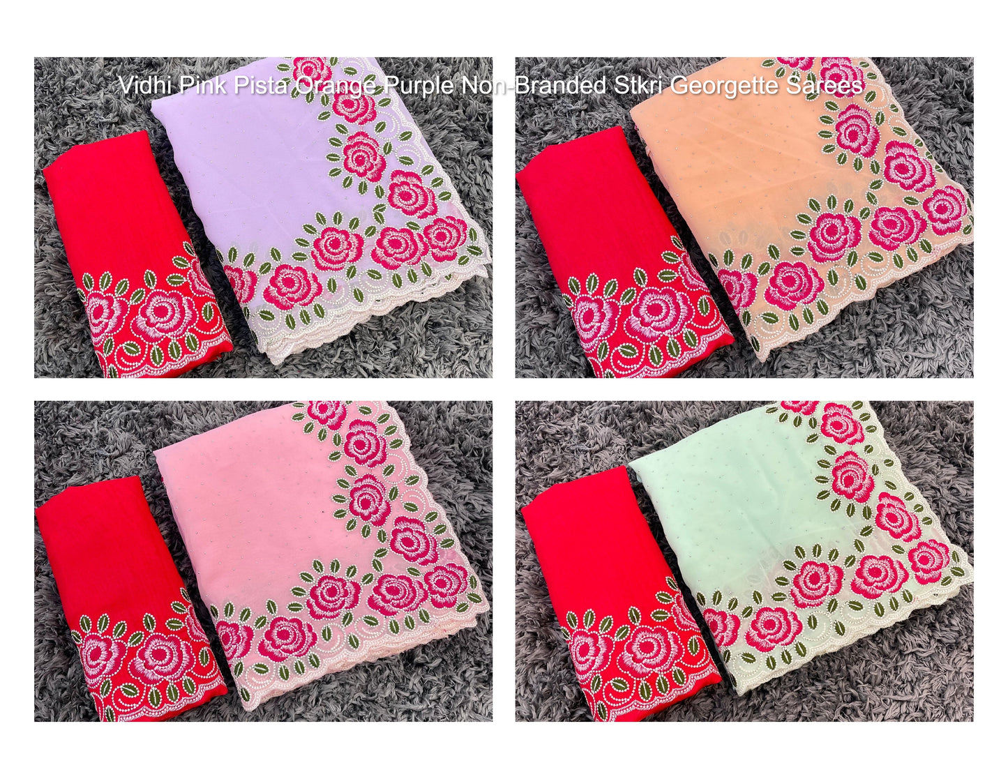 Vidhi Pink Pista Orange Purple Non-Branded Stkri Georgette Sarees