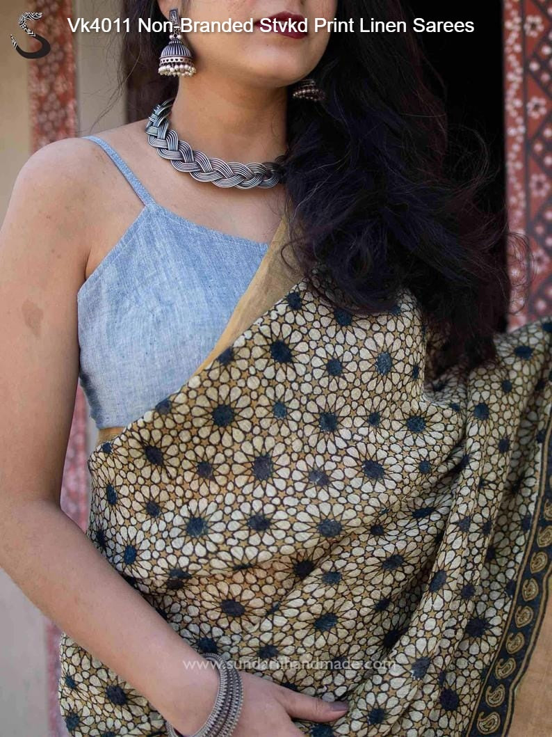 Vk4011 Non-Branded Stvkd Print Linen Sarees