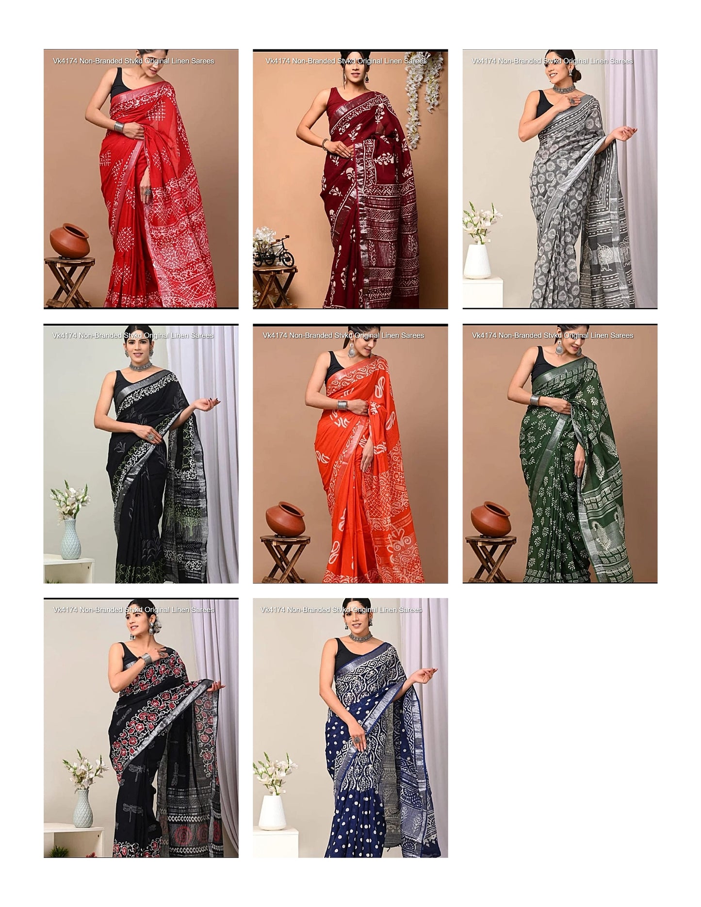 Vk4174 Non-Branded Stvkd Original Linen Sarees