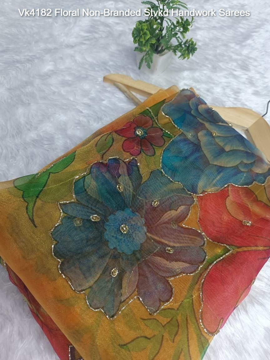 Vk4182 Floral Non-Branded Stvkd Handwork Sarees