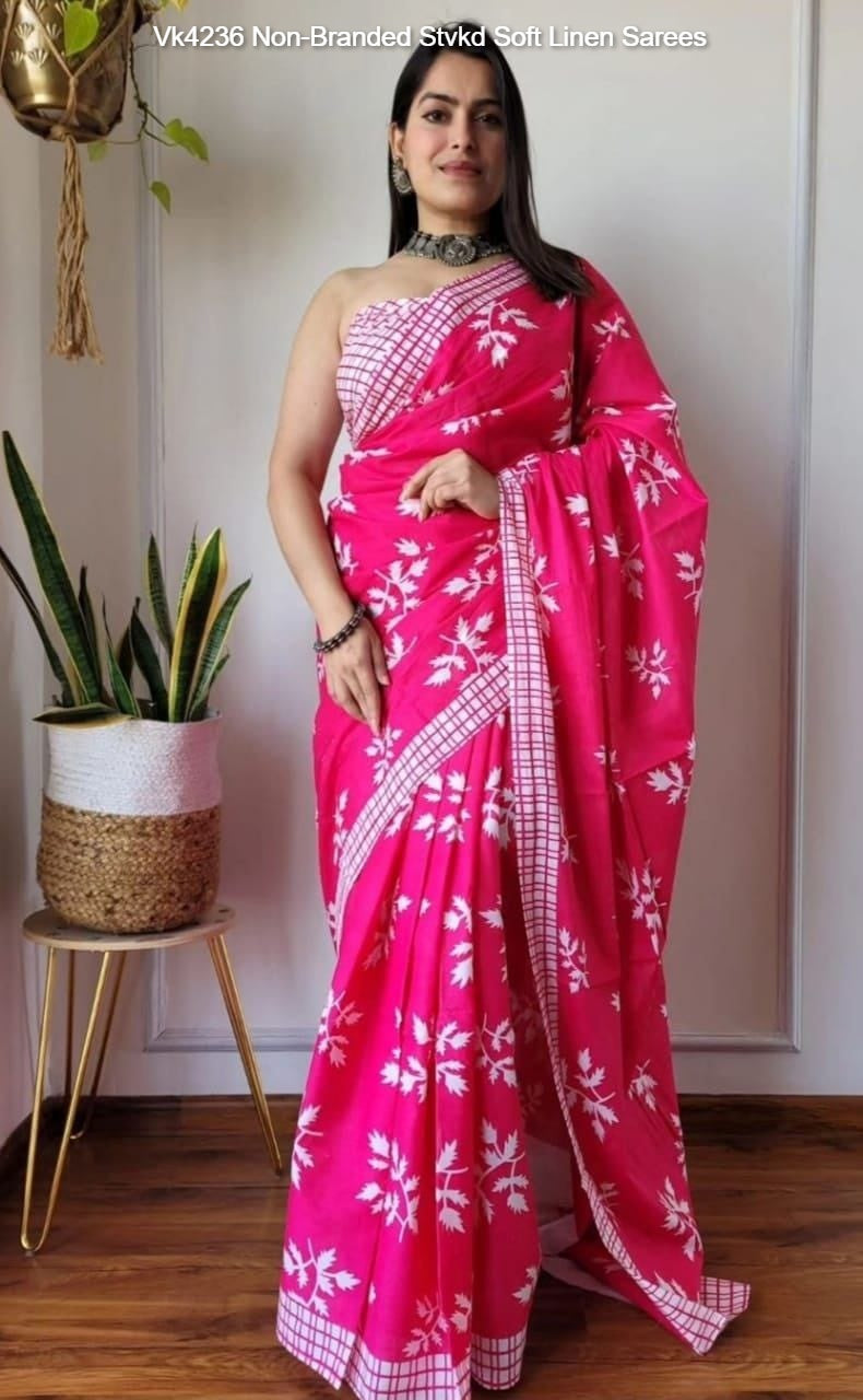 Vk4236 Non-Branded Stvkd Soft Linen Sarees