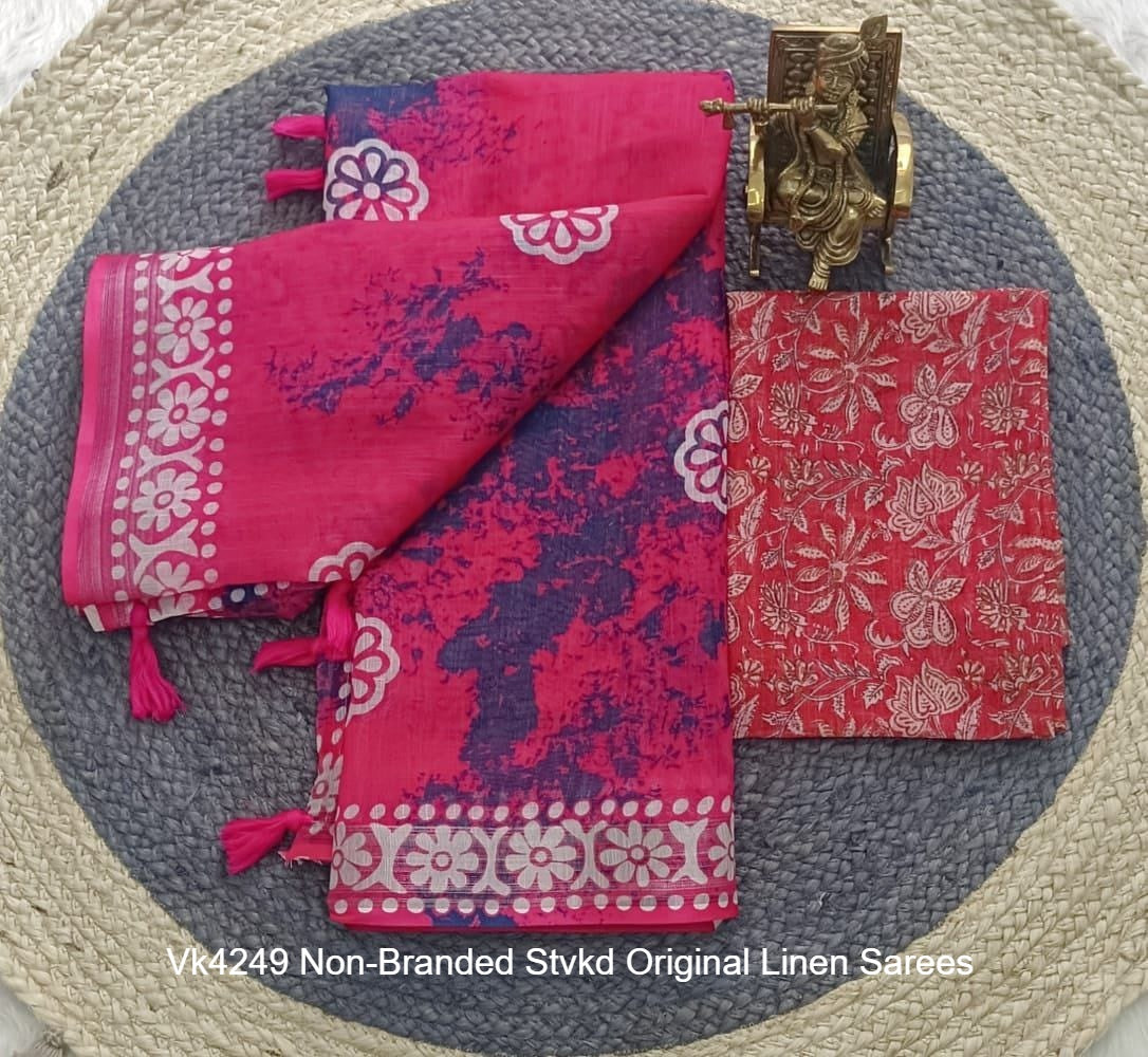 Vk4249 Non-Branded Stvkd Original Linen Sarees