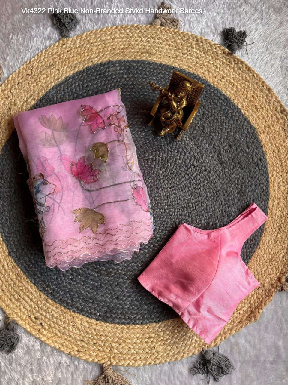 Vk4322 Pink Blue Non-Branded Stvkd Handwork Sarees