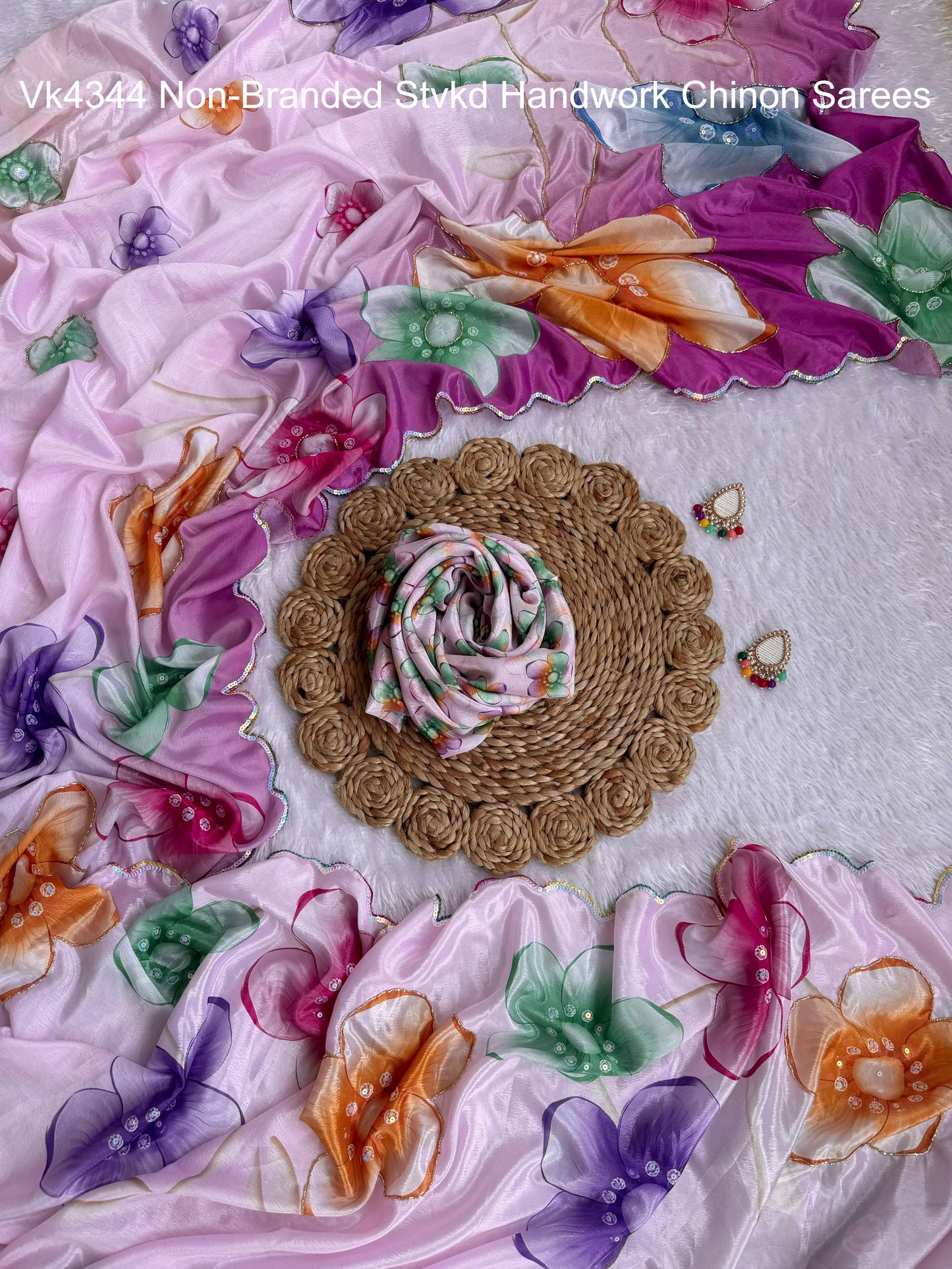 Vk4344 Non-Branded Stvkd Handwork Chinon Sarees