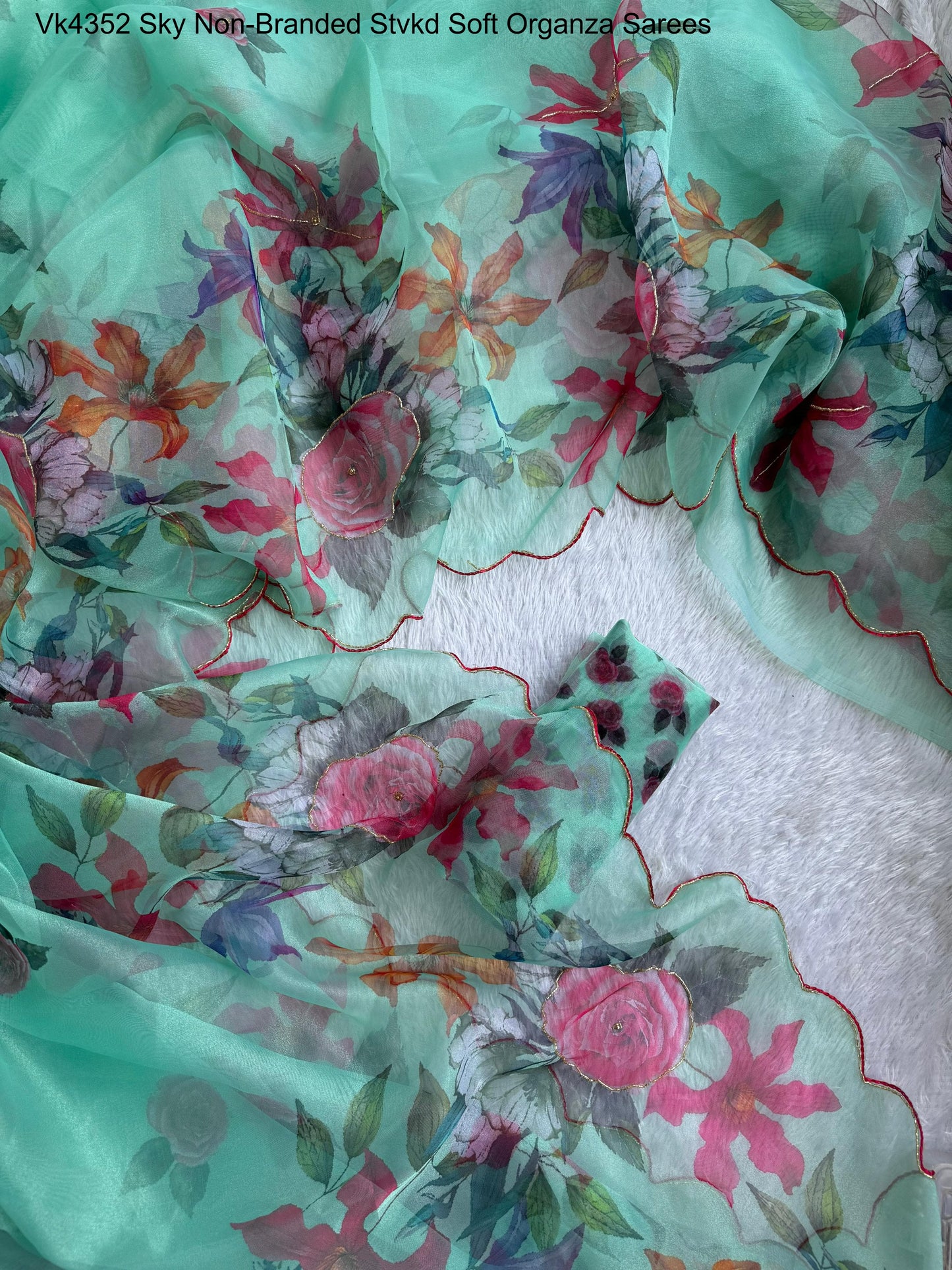 Vk4352 Sky Non-Branded Stvkd Soft Organza Sarees