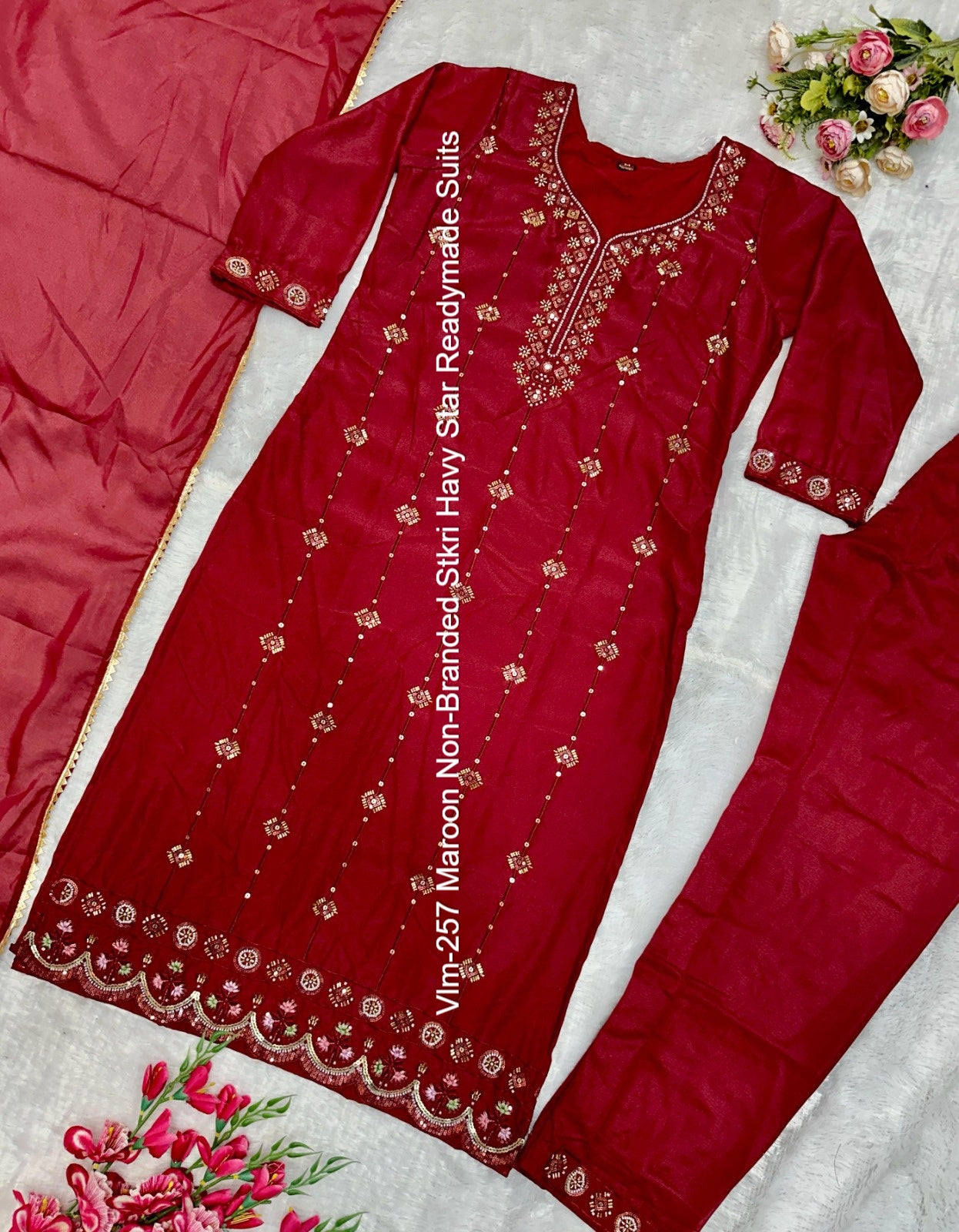 Vlm-257 Maroon Non-Branded Stkri Havy Star Readymade Suits