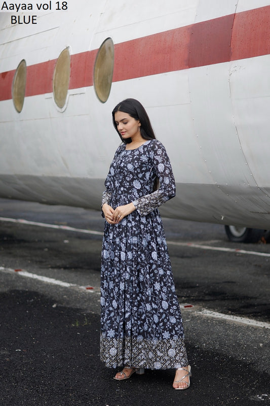 Vol 18 Blue Aayaa Faux Georgette One Piece Gown
