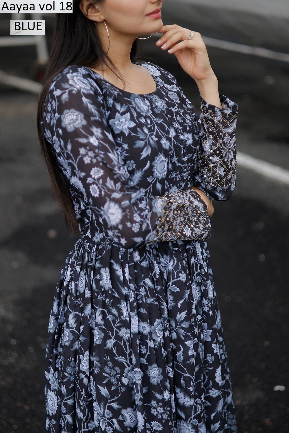 Vol 18 Blue Aayaa Faux Georgette One Piece Gown