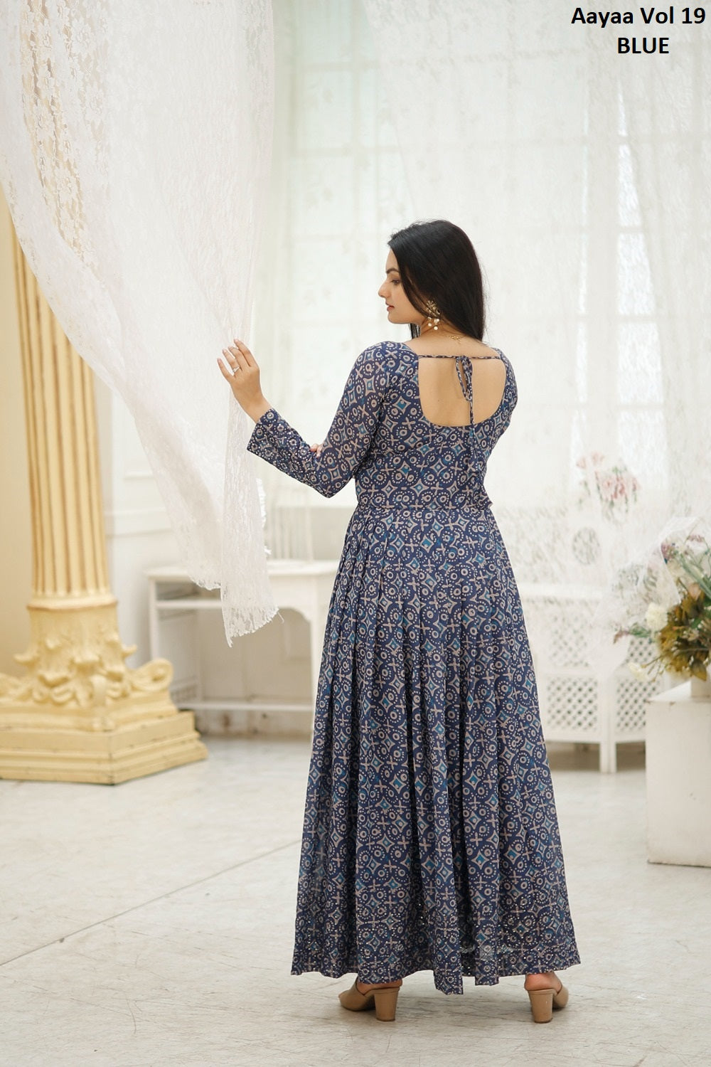 Vol 19 Blue Aayaa Georgette One Piece Gown