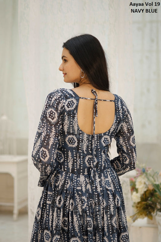 Vol 19 Navy Blue Aayaa Georgette One Piece Gown