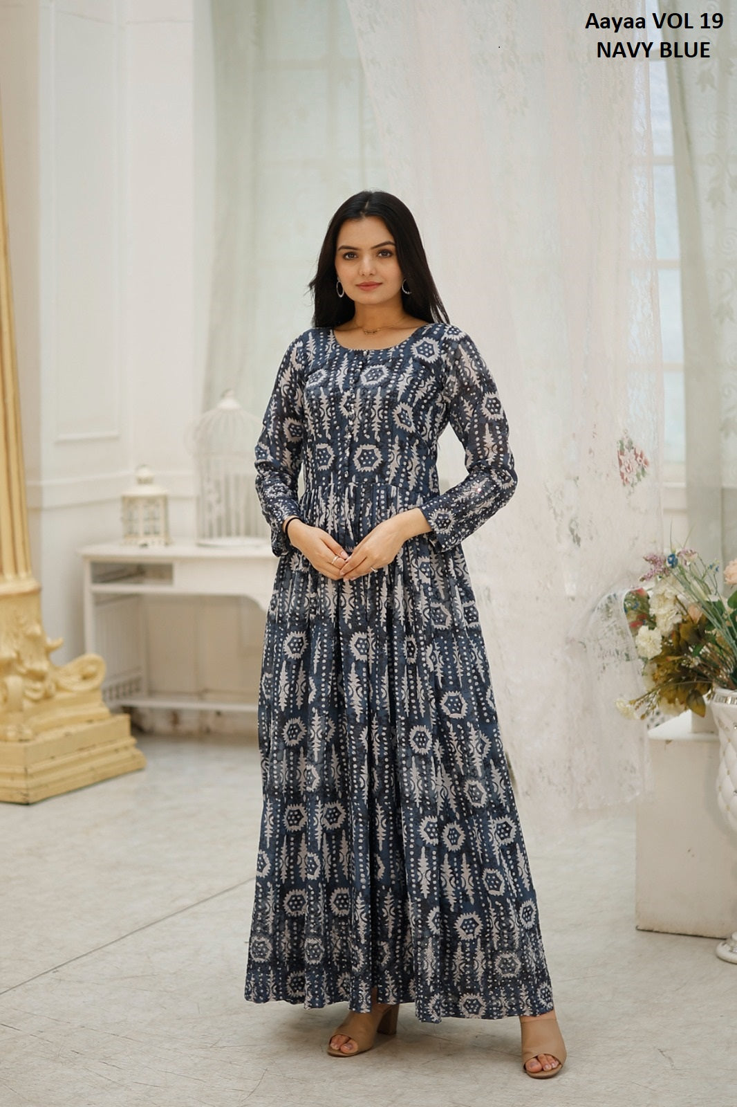 Vol 19 Navy Blue Aayaa Georgette One Piece Gown
