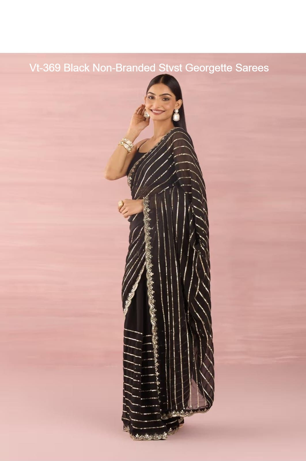Vt-369 Black Non-Branded Stvst Georgette Sarees