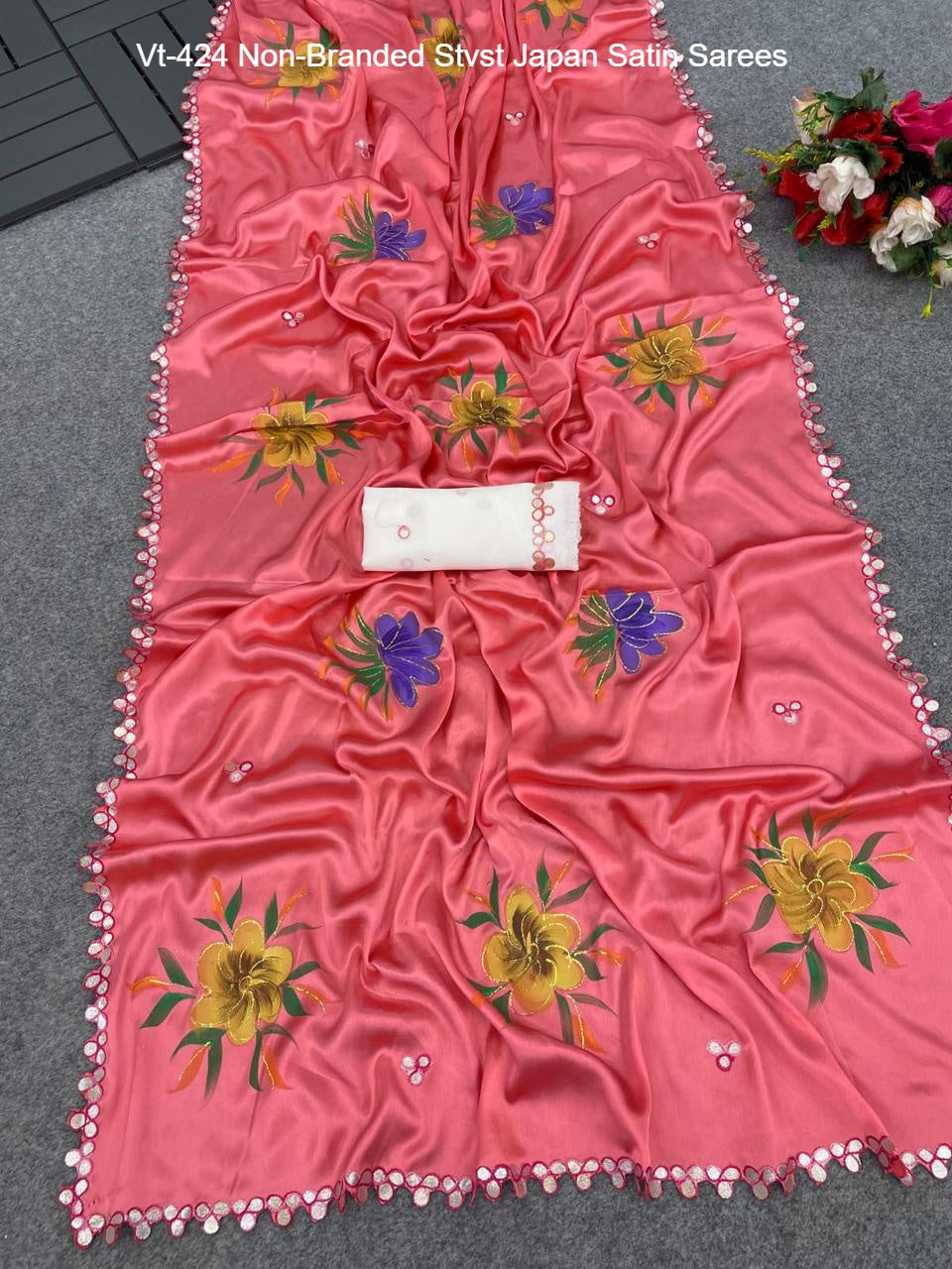 Vt-424 Non-Branded Stvst Japan Satin Sarees