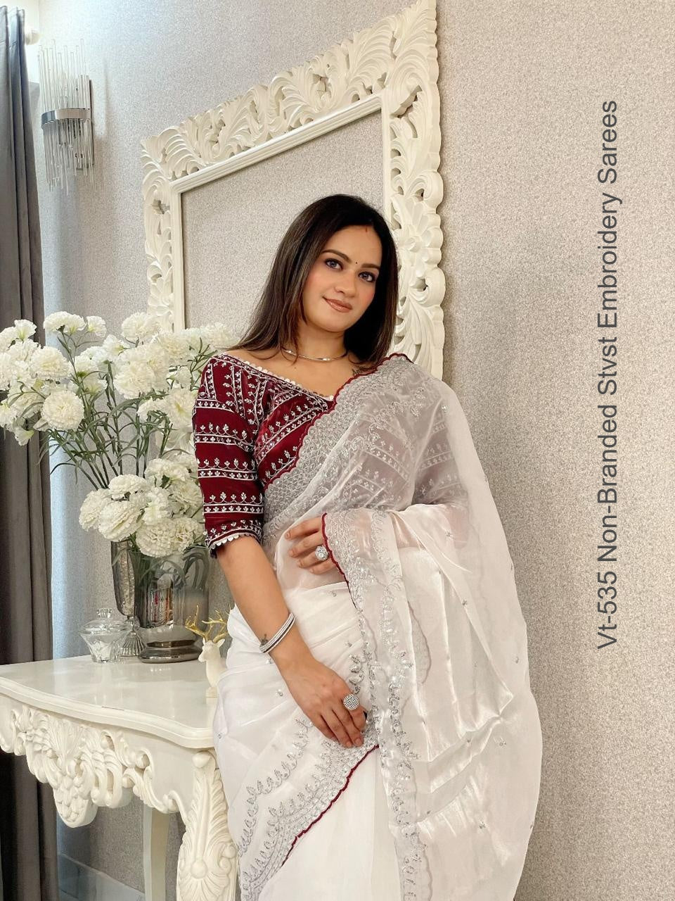 Vt-535 Non-Branded Stvst Embroidery Sarees
