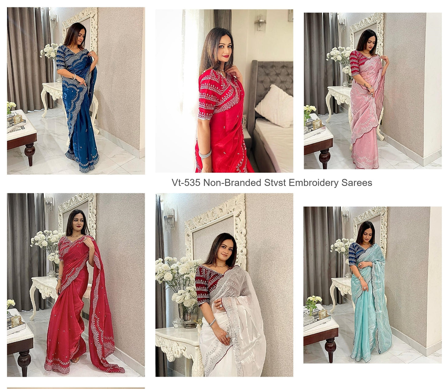 Vt-535 Non-Branded Stvst Embroidery Sarees