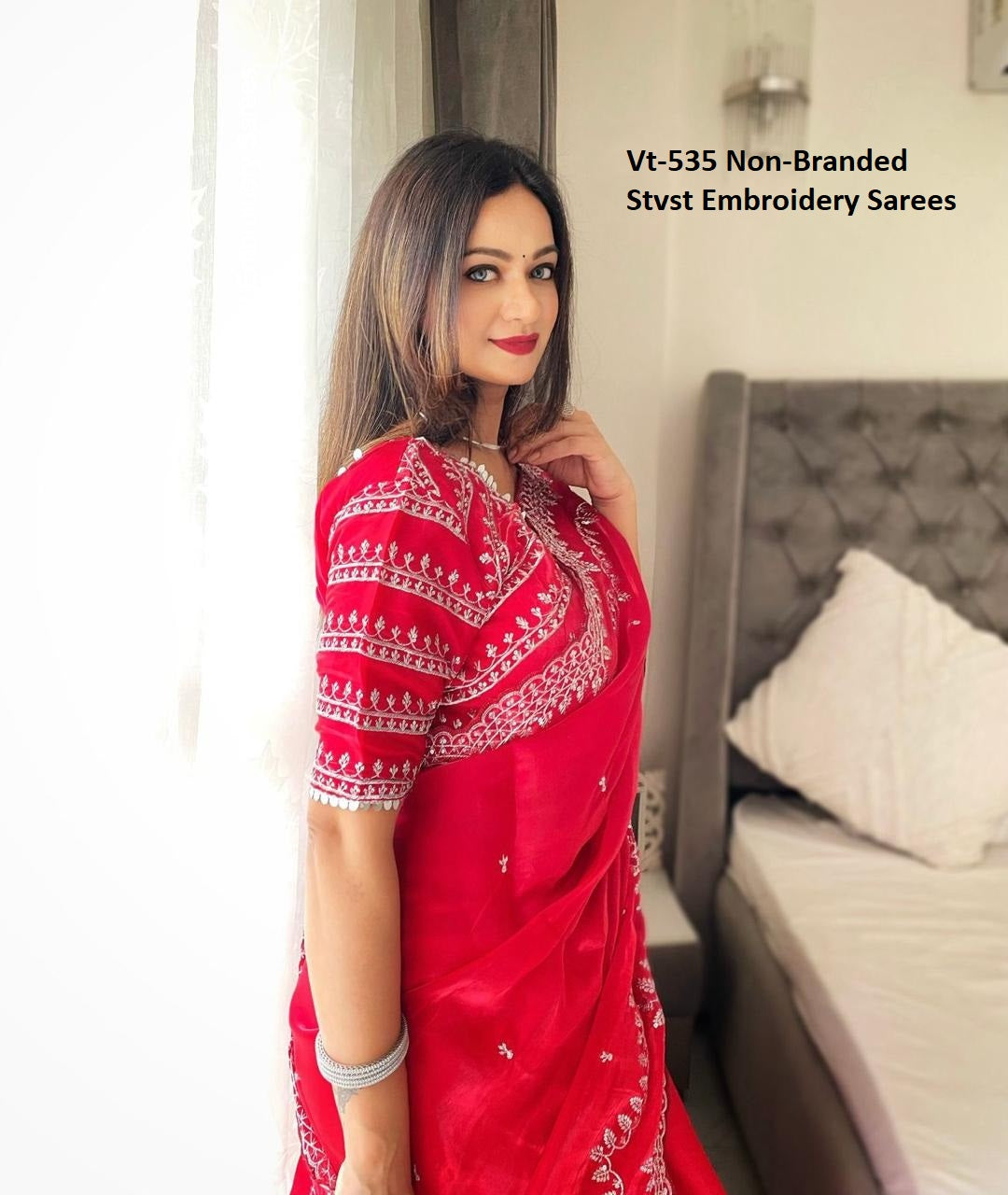 Vt-535 Non-Branded Stvst Embroidery Sarees