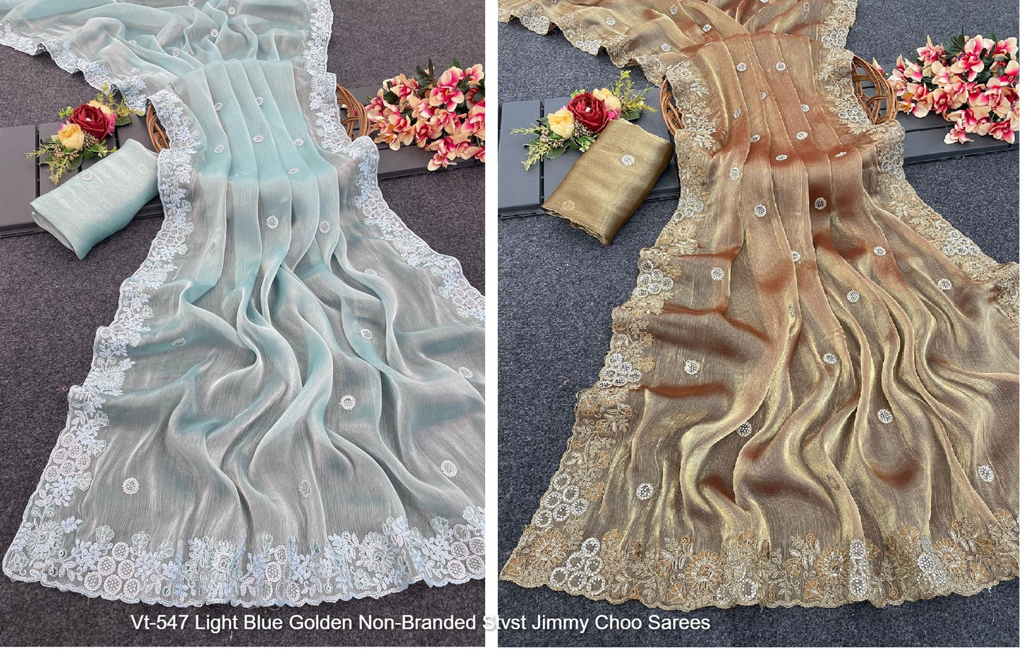 Vt-547 Light Blue Golden Non-Branded Stvst Jimmy Choo Sarees