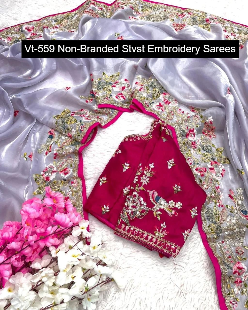Vt-559 Non-Branded Stvst Embroidery Sarees