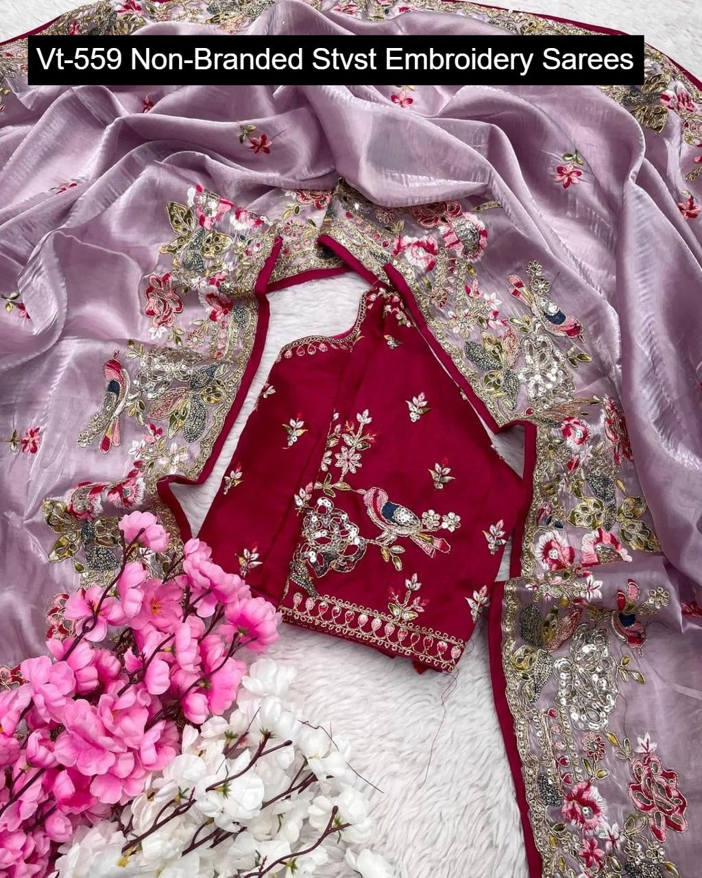 Vt-559 Non-Branded Stvst Embroidery Sarees
