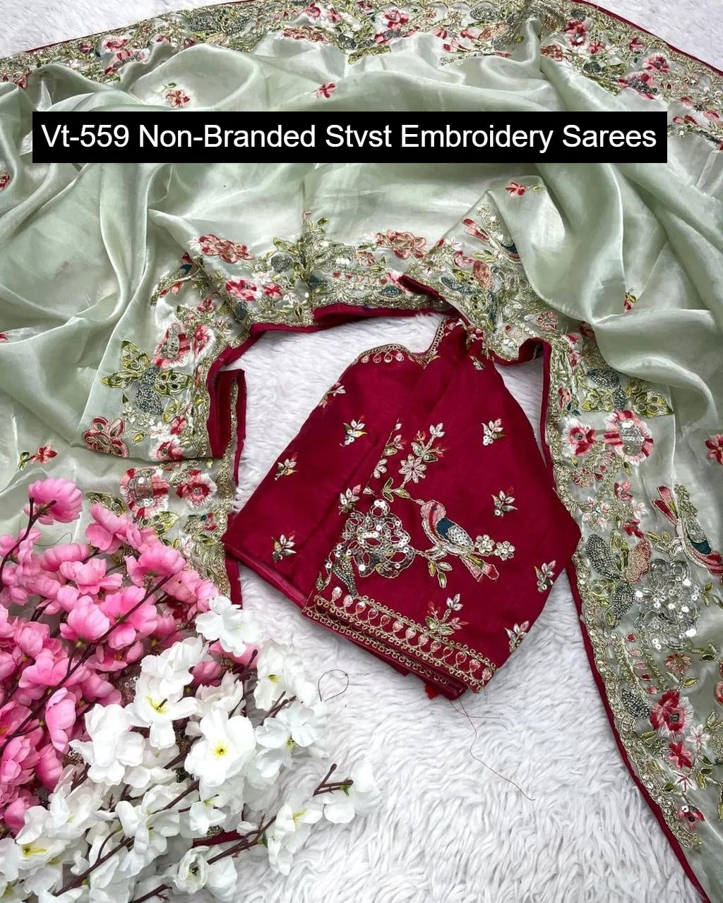 Vt-559 Non-Branded Stvst Embroidery Sarees