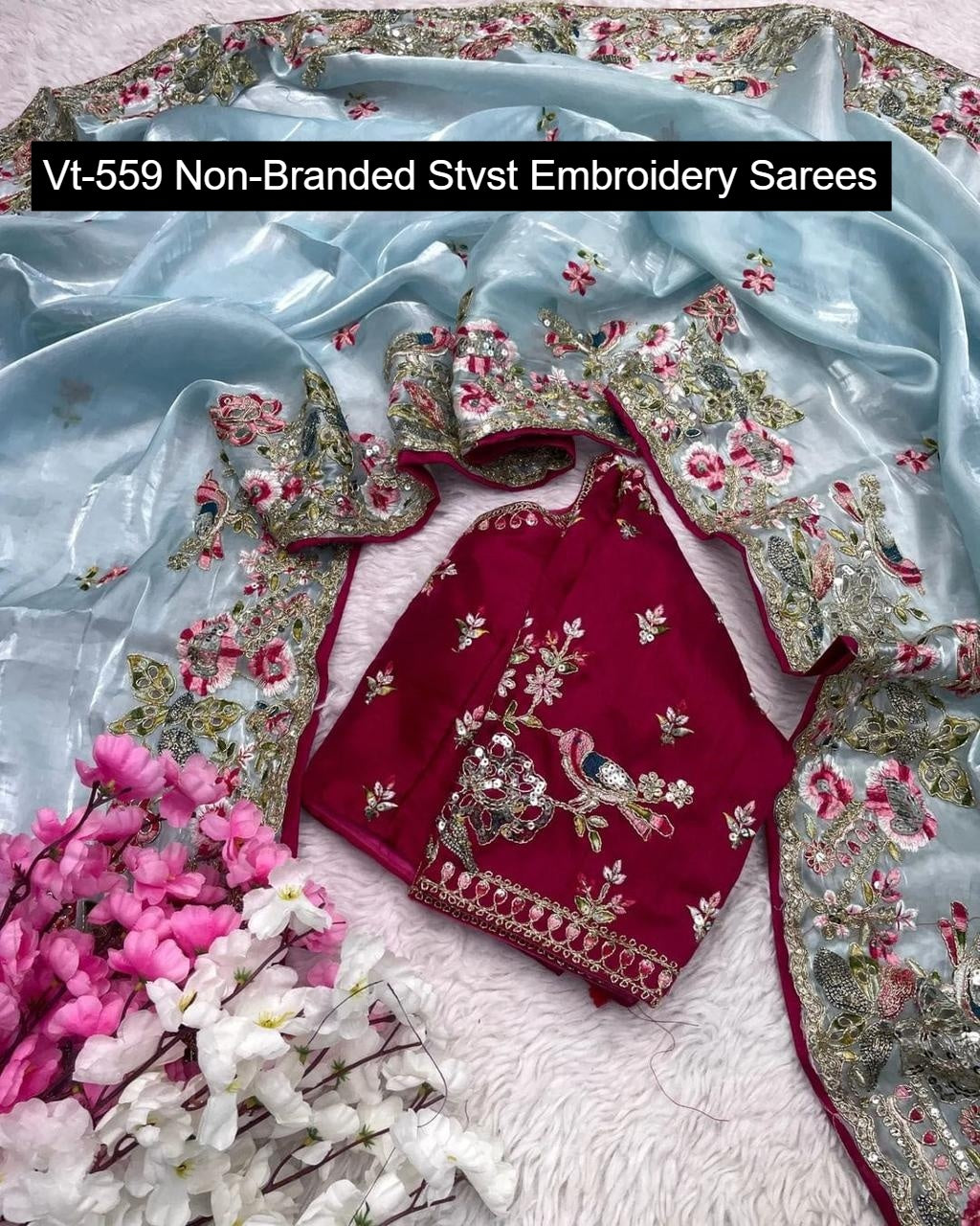 Vt-559 Non-Branded Stvst Embroidery Sarees