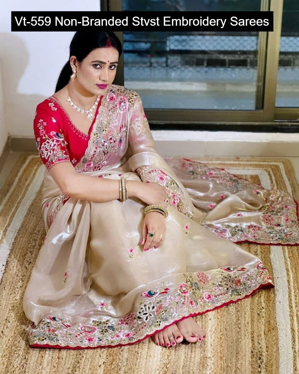 Vt-559 Non-Branded Stvst Embroidery Sarees