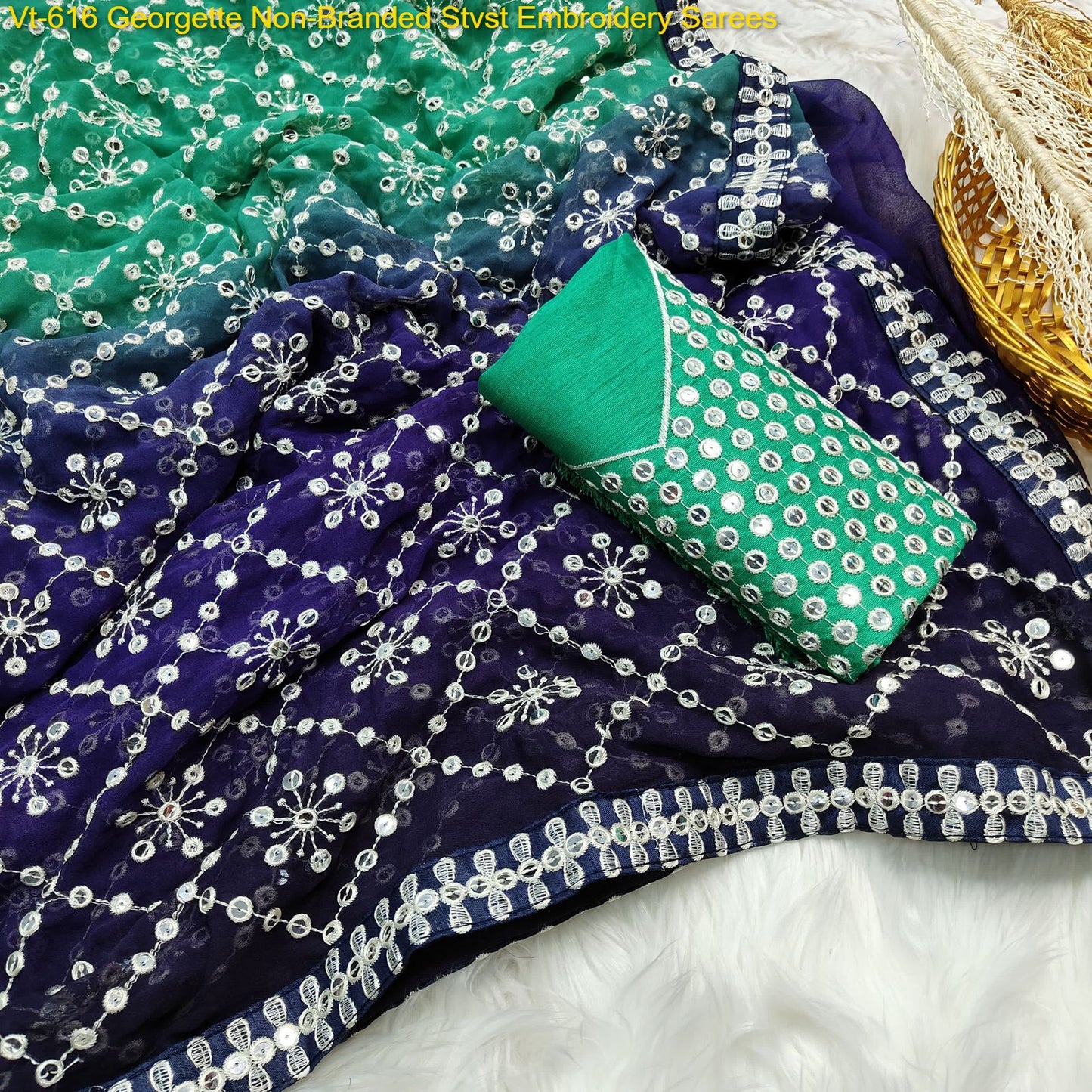 Vt-616 Georgette Non-Branded Stvst Embroidery Sarees