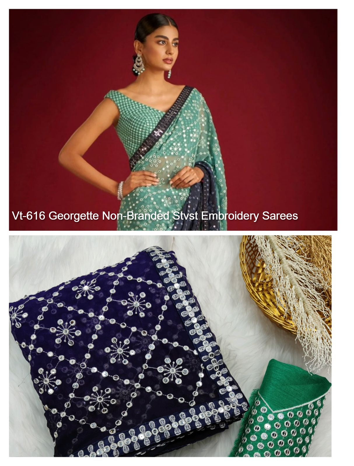 Vt-616 Georgette Non-Branded Stvst Embroidery Sarees